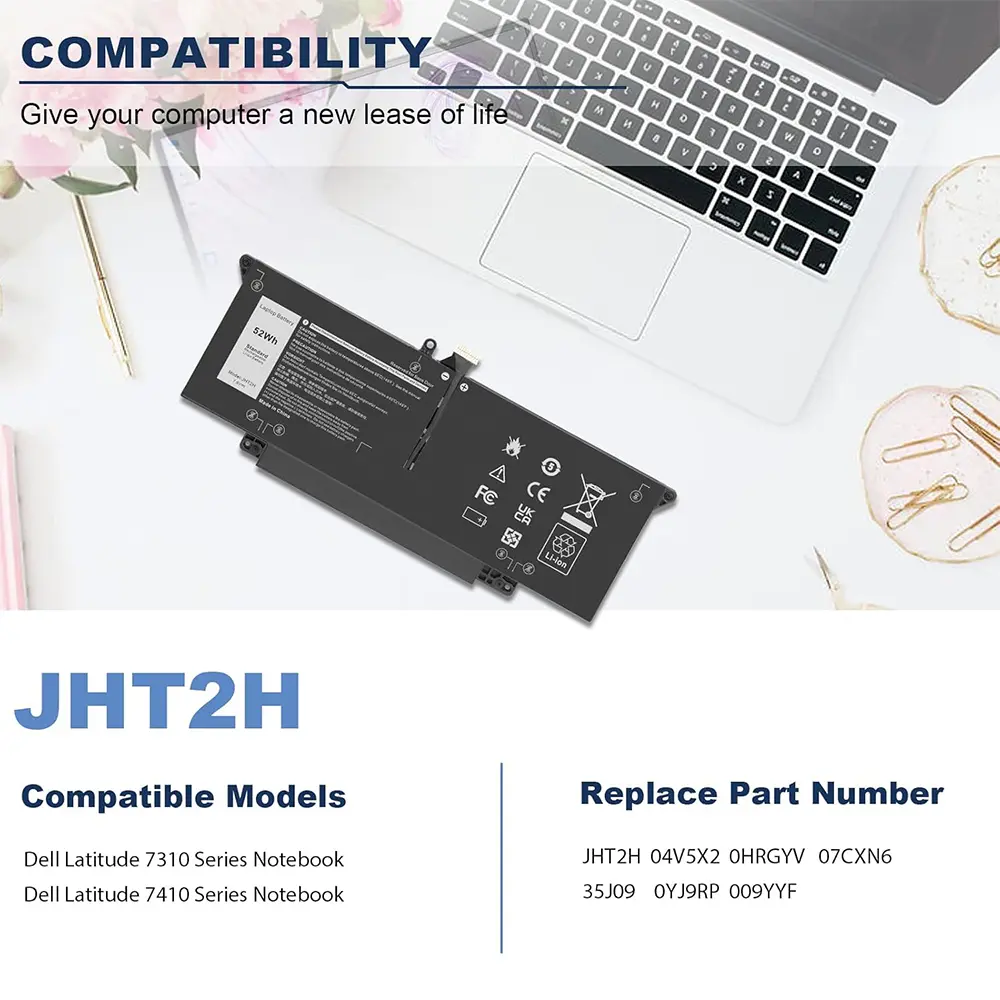 52Wh JHT2H Laptop Battery for Dell Latitude 7310 7410/7410 Chromebook Enterprise Series P34S P34S001 Y7HR3 35J09 4V5X2 HRGYV