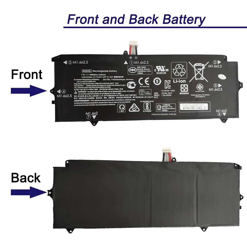 MG04XL Battery Replacement for Hp Elite X2 1012 G1 Series Laptop 812060-2B1 812060-2C1 812205-001 HSTNN-DB7F 7.7V 40Wh 5195mAh