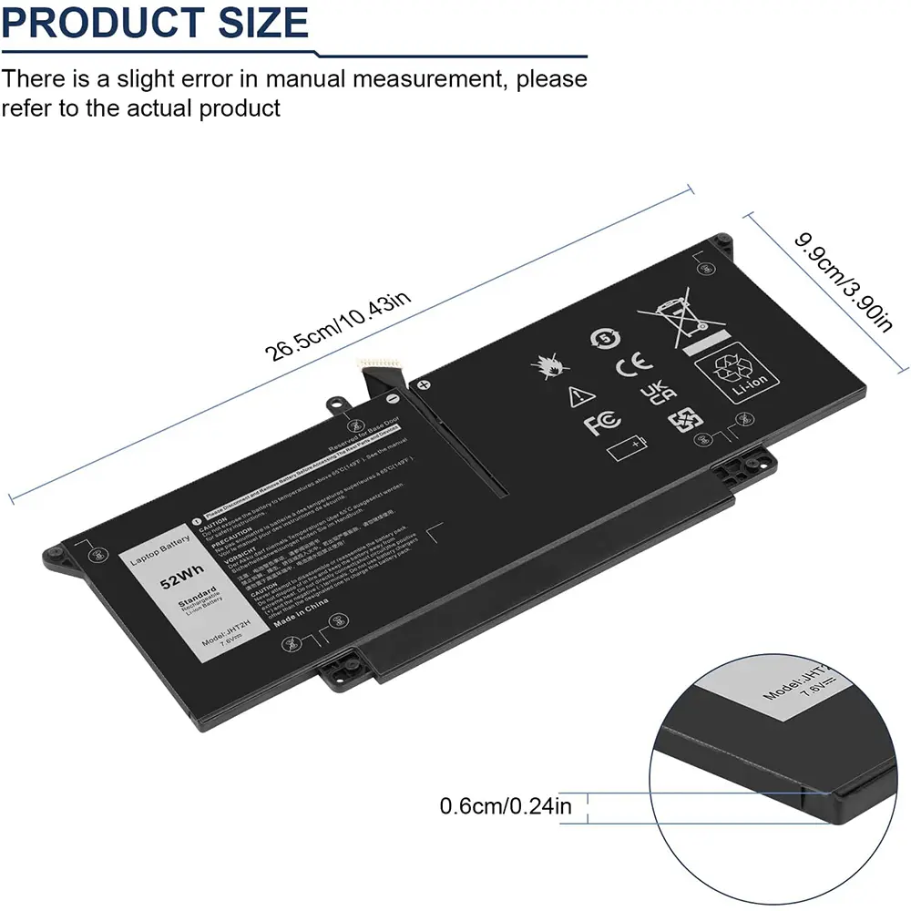 52Wh JHT2H Laptop Battery for Dell Latitude 7310 7410/7410 Chromebook Enterprise Series P34S P34S001 Y7HR3 35J09 4V5X2 HRGYV