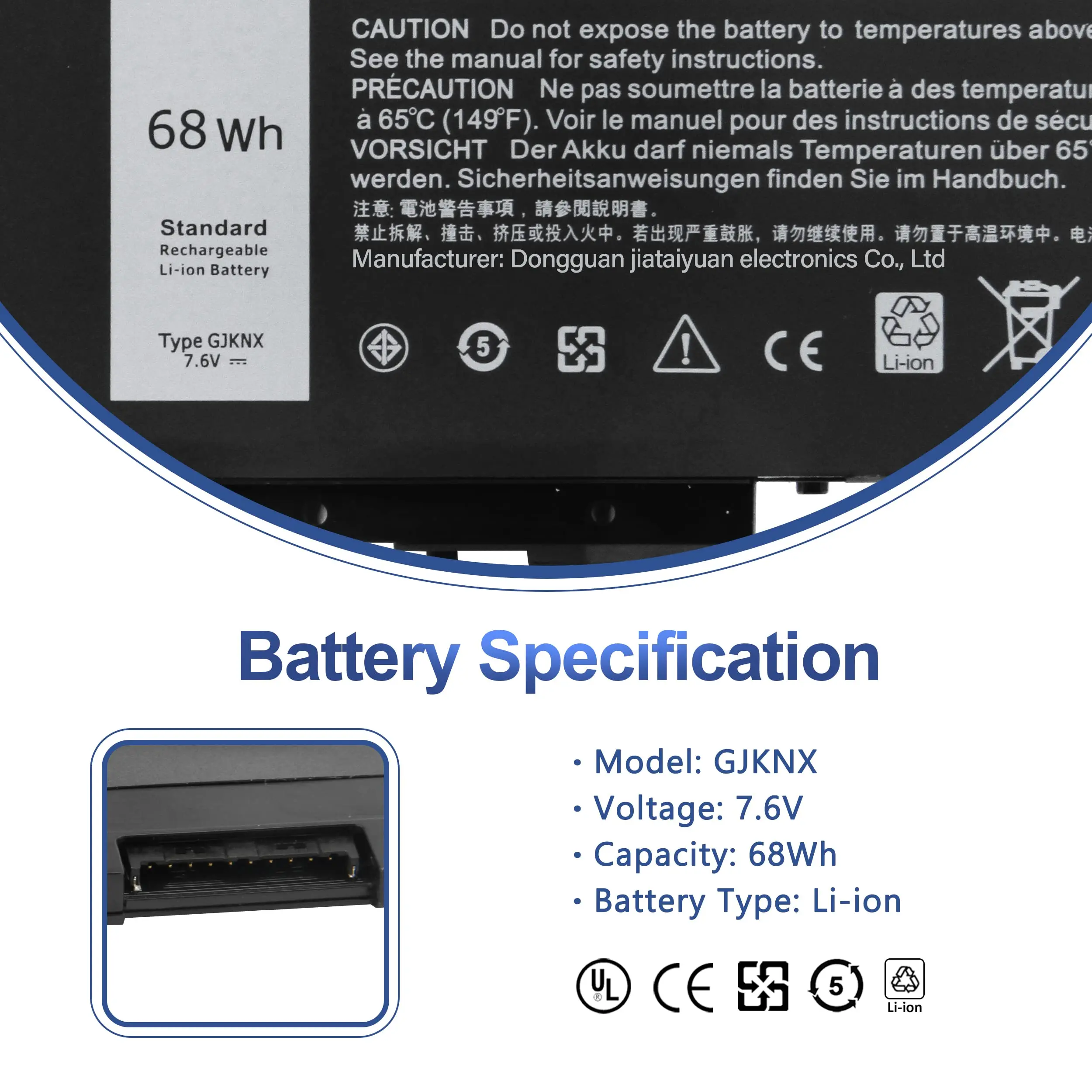 GJKNX Laptop Battery for Dell Latitude E5480 E5580 E5490 E5491 E5590 E5591 5280 5288 5290 5480 5488 5490 Precision 15 3520 M3530