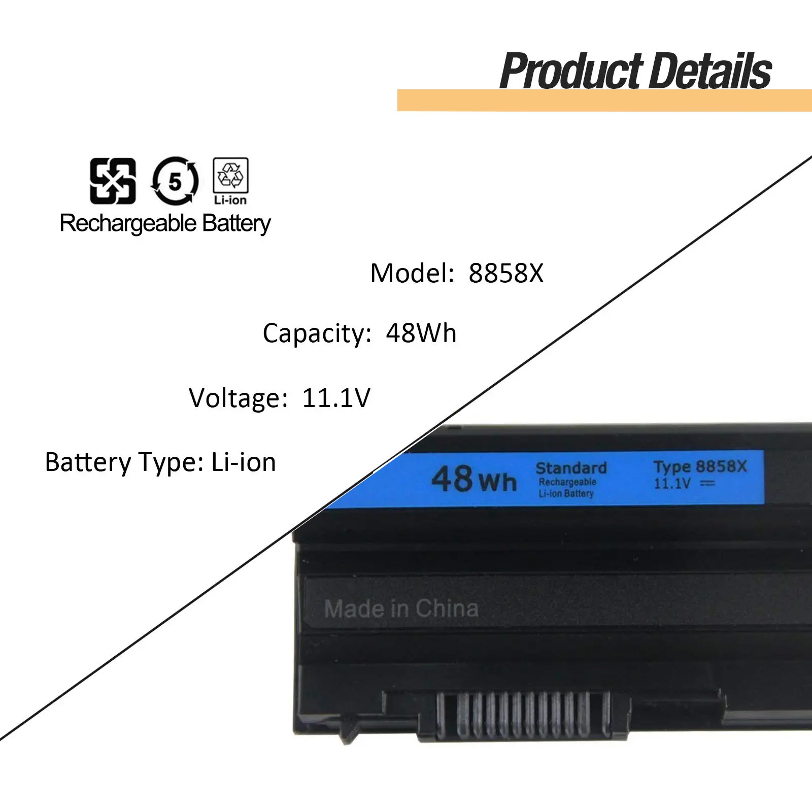 48Wh 8858X Laptop Battery for Dell Latitude E5420 E5430 E6420 E6430 Inspiron 14R 5420 15R 4420 7520 5520 17R-4720 Series 911MD