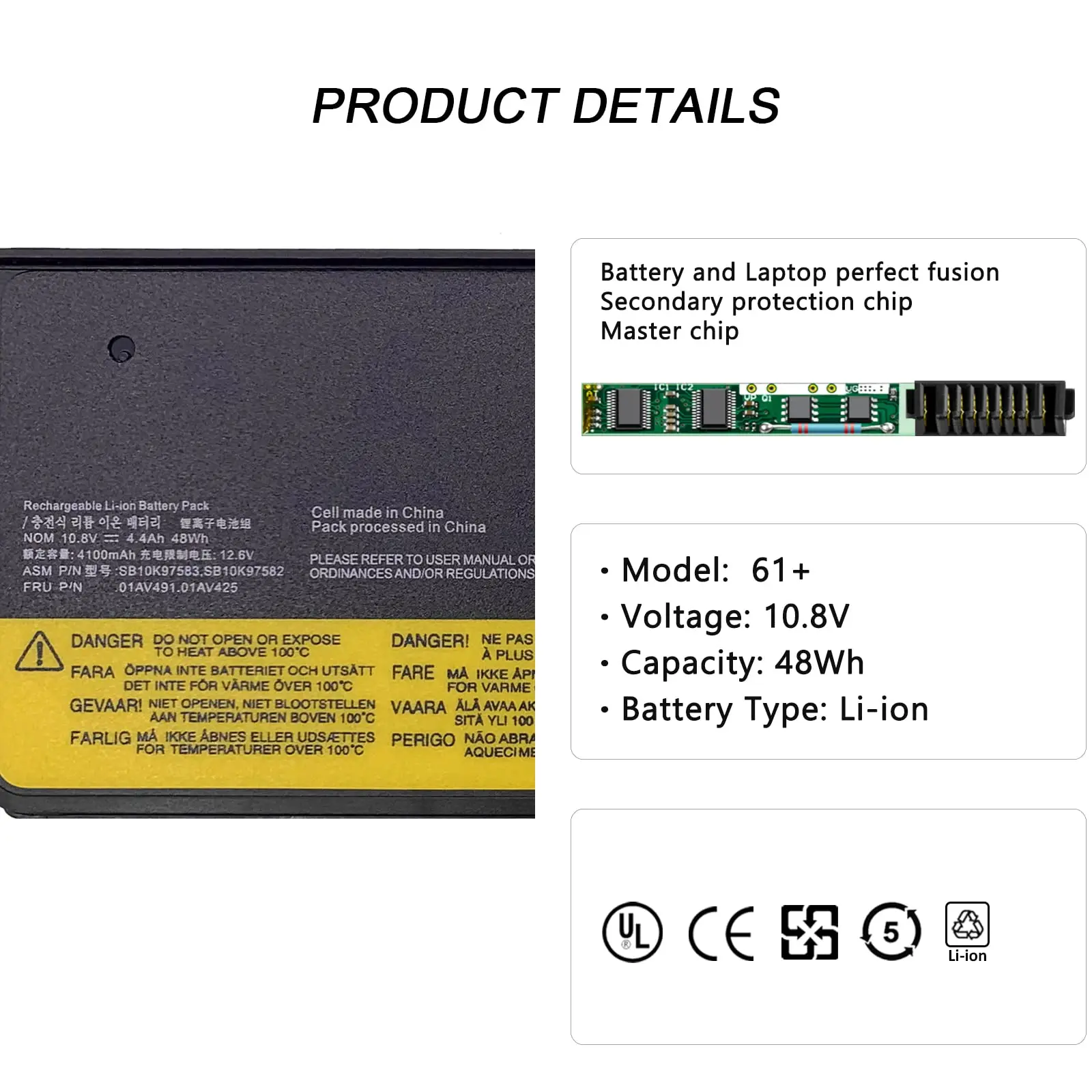 01AV425 61+ 48Wh Battery for Lenovo ThinkPad T470 T570 T480 T580 A475 A485 P51S P52S TP25 4X50M0881 01AV491 SB10K97582 01AV426