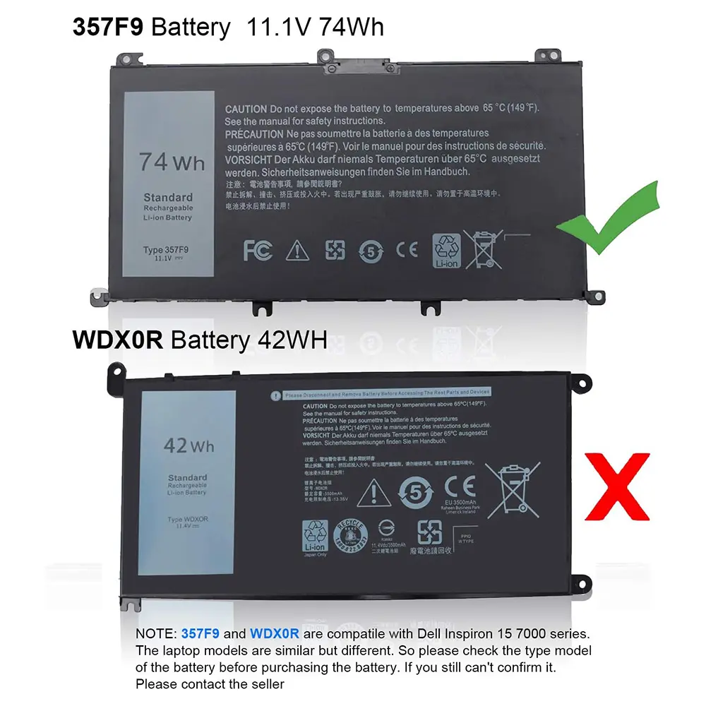 74WH 357F9 Laptop Battery for Dell Inspiron 15 7000 Gaming 15 7559 i7559 7557 i7557 5577 7567 5576 7566 i7559-5012GRY P65F P57F