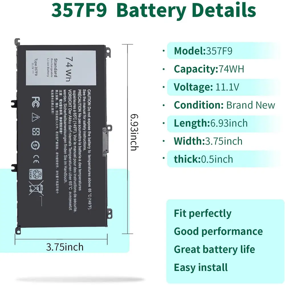 74WH 357F9 Laptop Battery for Dell Inspiron 15 7000 Gaming 15 7559 i7559 7557 i7557 5577 7567 5576 7566 i7559-5012GRY P65F P57F