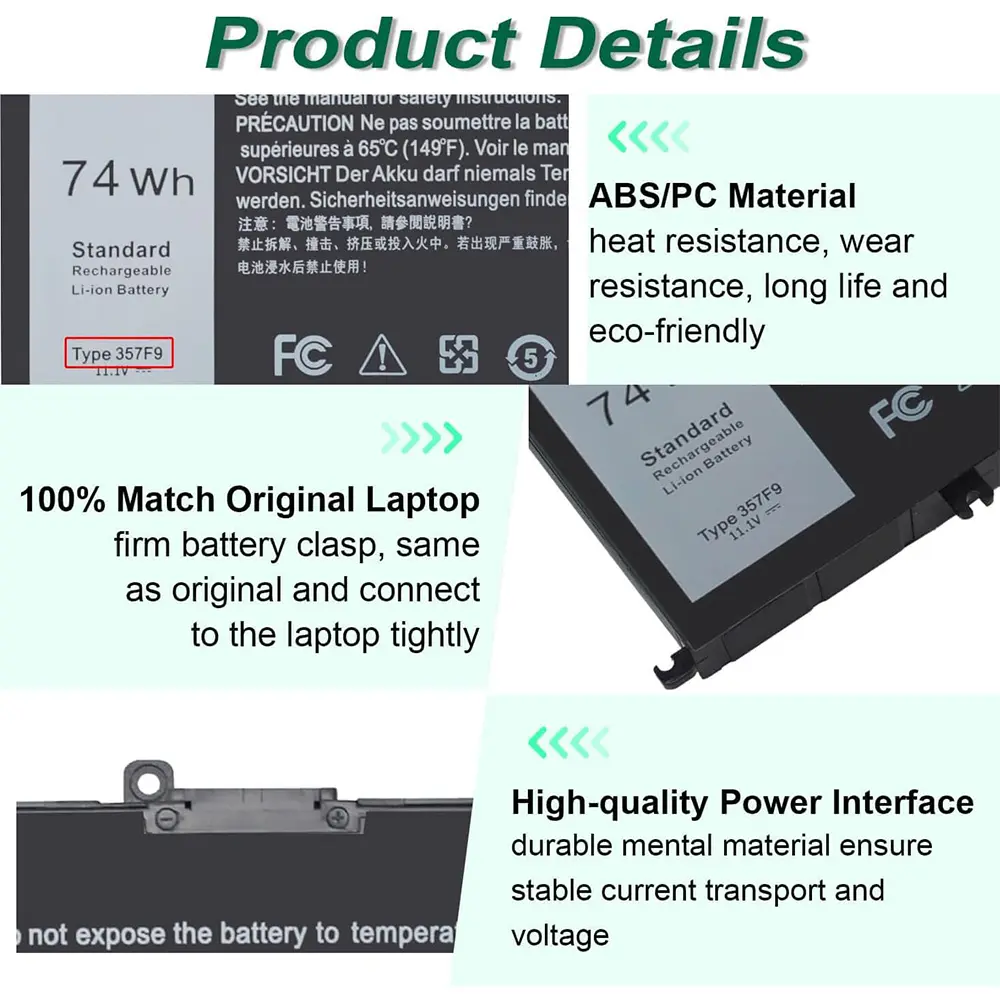 74WH 357F9 Laptop Battery for Dell Inspiron 15 7000 Gaming 15 7559 i7559 7557 i7557 5577 7567 5576 7566 i7559-5012GRY P65F P57F