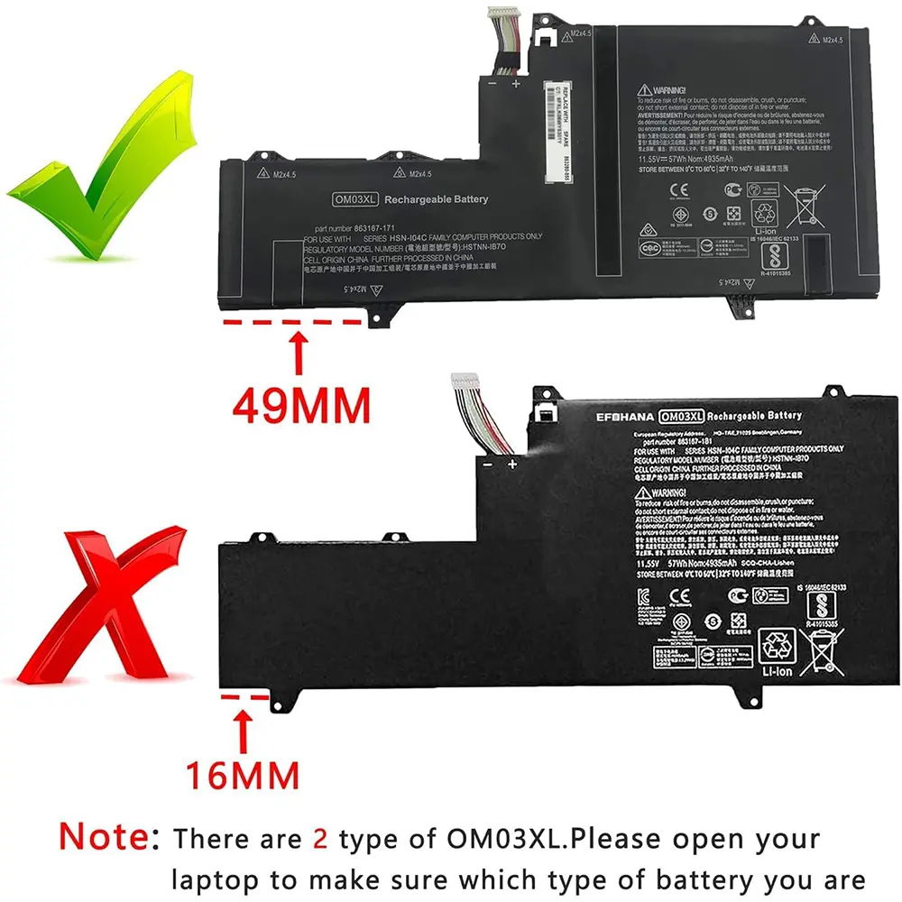 OM03XL 863280-855 Laptop Battery for HP EliteBook X360 1030 G2 13.3" 863167-171 863167-1B1 HSTNN-IB70 HSTNN-IB7O HSTNN-1B70