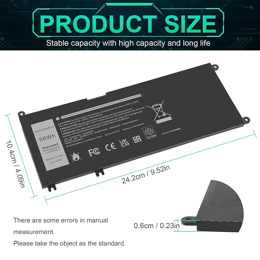 33YDH Laptop Battery for Dell Inspiron 15 7577 17 7000 7773 7778 7786 7779 2in1 G3 15 3579 G3 17 3779 G5 15 5587 G7 15 7588