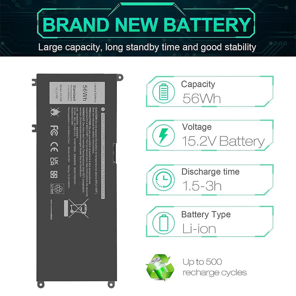 33YDH Laptop Battery for Dell Inspiron 15 7577 17 7000 7773 7778 7786 7779 2in1 G3 15 3579 G3 17 3779 G5 15 5587 G7 15 7588