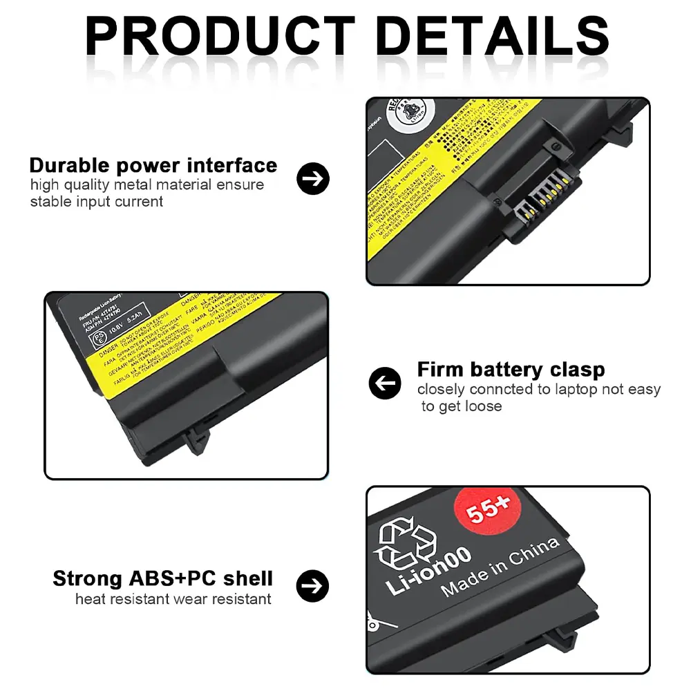 55+ Laptop Battery for Lenovo ThinkPad T410 T510 T520 W510 W520 L412 L420 L512 SL410 SL510 42T4799 42T4751 42T4235 42T4753