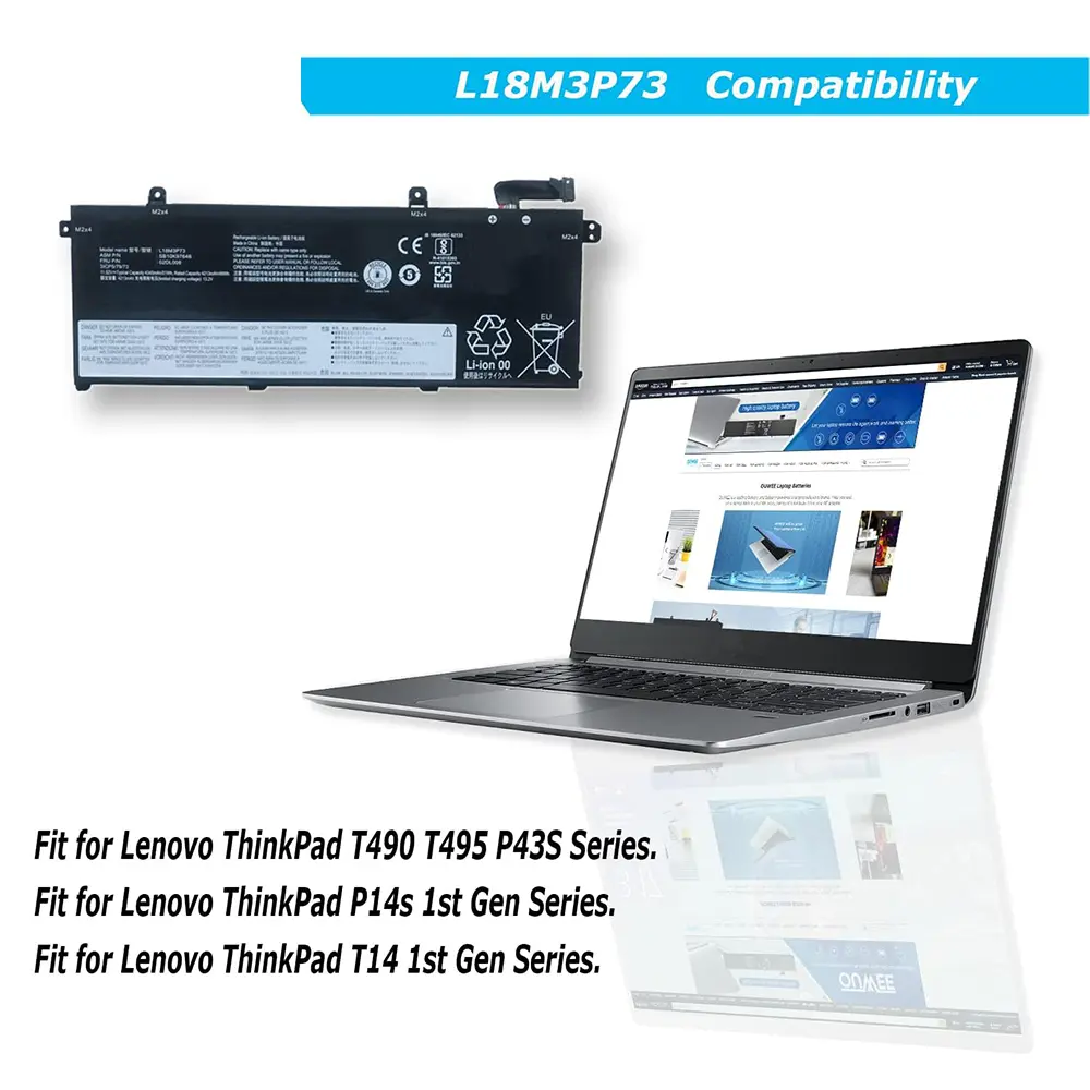 L18M3P73 L18M3P74 Battery for Lenovo ThinkPad T490 T495 P43S Series L18L3P73 SB10K97645 02DL007 L18M4P73 L18C3P72 L18M4P74