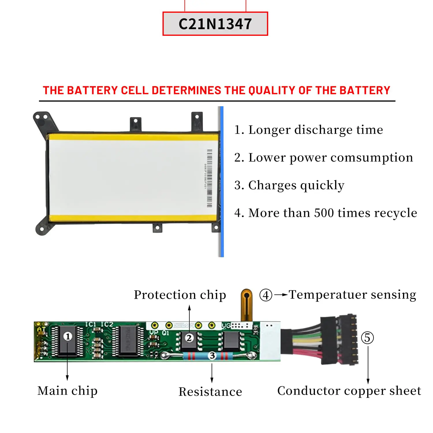 C21N1347 Laptop Battery for Asus X555 F555 X555LA X555LD X555LN A555L K555L Y583LD W519LD K555LD K555LA R556L VM510 2ICP4/63/134
