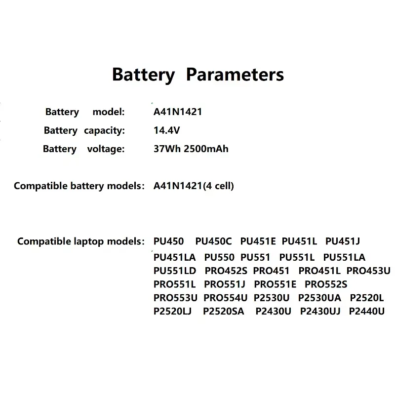 A41N1421 A32N1331 Laptop battery for ASUS P2530U/UA P2520L P2520LJ/SA P2430U/UJ P2440U PU450C PU451E PU451LA PU451J