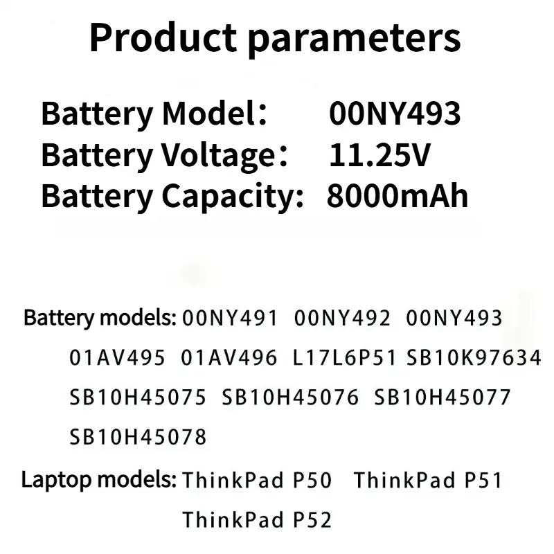 11.25V 8000mAh Laptop Battery 00NY492 00NY493 SB10H4507 SB10H45075 76 77 SB10H45078 For Lenovo ThinkPad P50 P51 P52