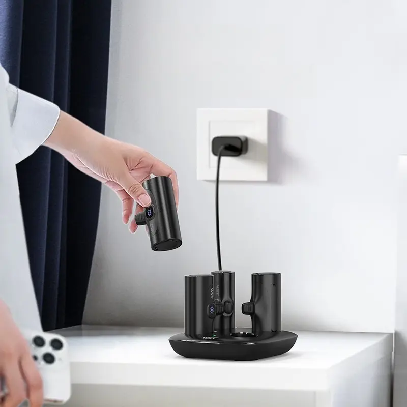 For IPhone 13 Compact Portable Capsule Mini Mini Tail Plug Power Bank 5000mAh Straight Plug Charging Base Combination Set