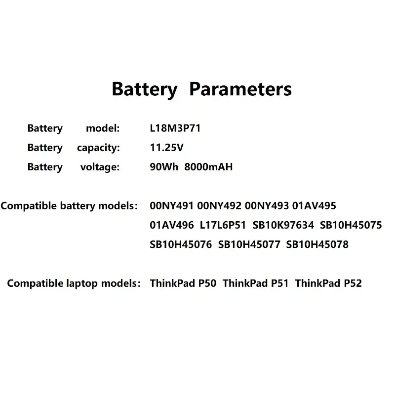 L18M3P71 L18L3P71 L18S3P71 Laptop Battery for Lenovo ThinkPad T590 P53S ThinkPad T15 P15s 1st Gen Series SB10K97650 SB10K97649