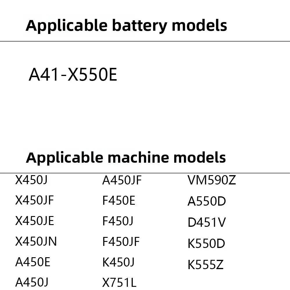 A41-X550E Laptop Battery for ASUS X450 X450E X450J X450JF X751M X751MA X751L X750JA A450J A450JF A450E F450C F450V 15V 44Wh