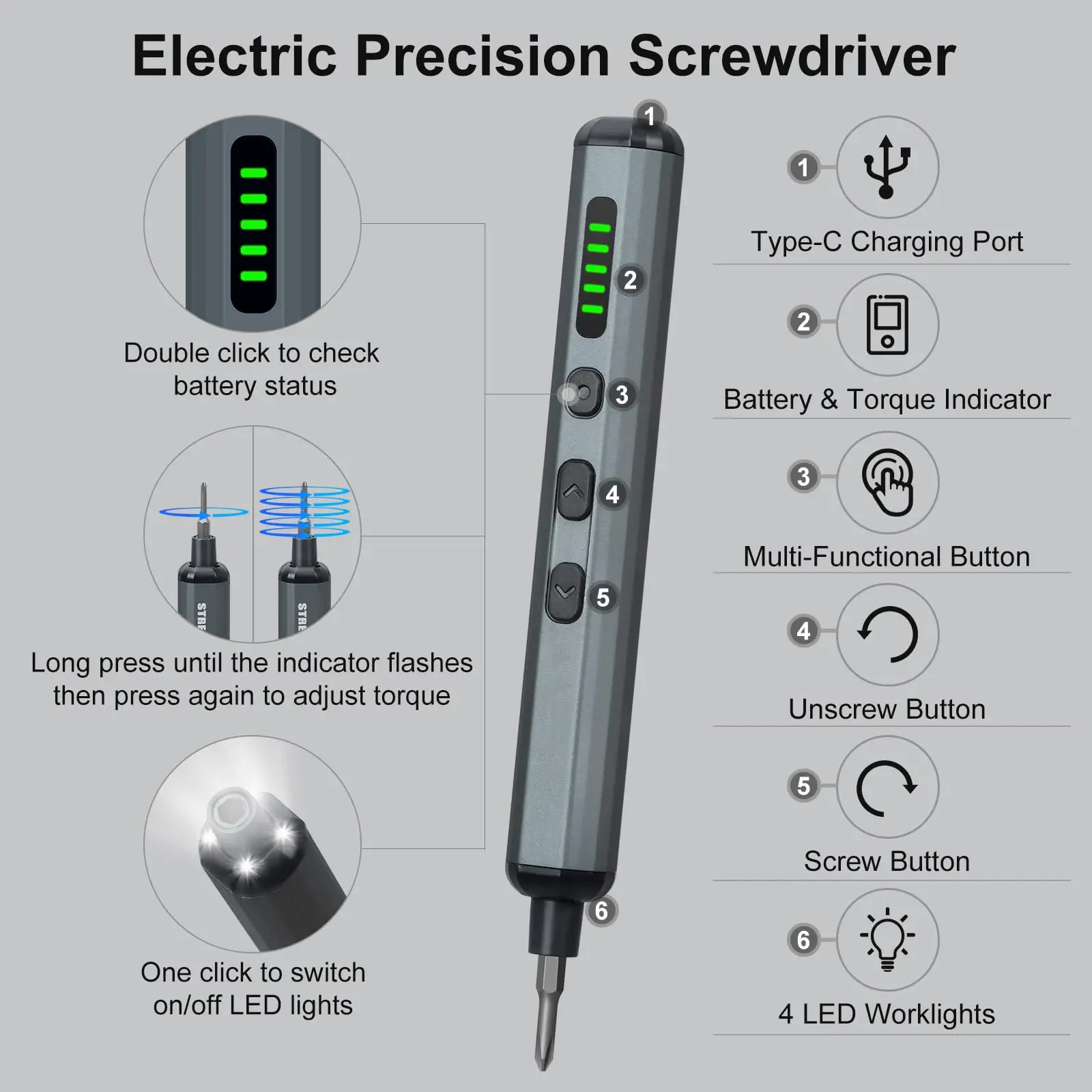 Precision Electric Screwdriver Set 68 in 1 Cordless74 S2 Precision Drill Bits 5 Torque Settings LED Clean Hand Repair Tool Kit