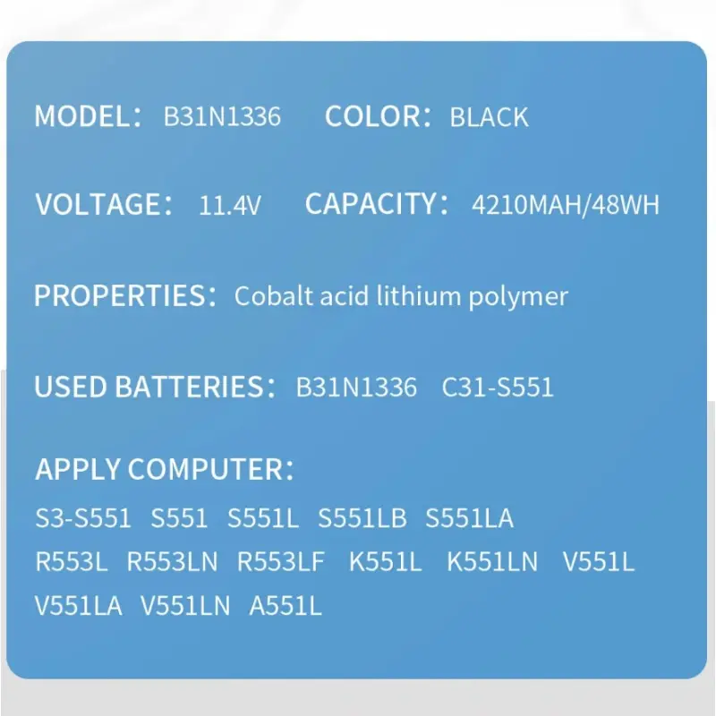 4200mAh B31N1336 Laptop Battery for ASUS VivoBook C31-S551 S551L S551LB S551LA R553L R553LN R553LF K551L K551LN V551L V551LA