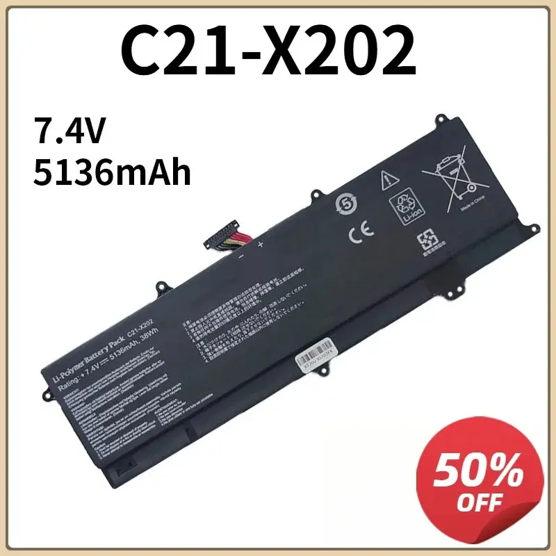 New C21-X202 Laptop Battery For ASUS VivoBook X201 X201E X202 S200 S200E X202E S200E-CT209H S200E-CT182H S200E-CT1 5136mAh