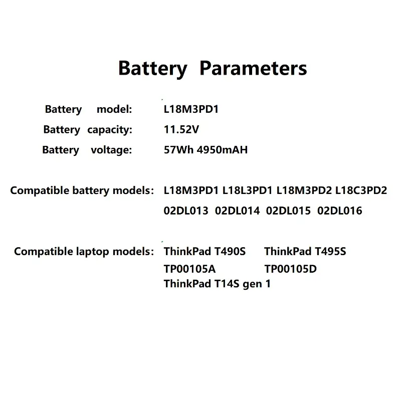 L18M3PD1 L18C3PD2 Laptop Battery For Lenovo ThinkPad T14S T490S T495S Series L18C3PD1 L18L3PD1 L18M3PD2 02DL013 02DL01 57WH
