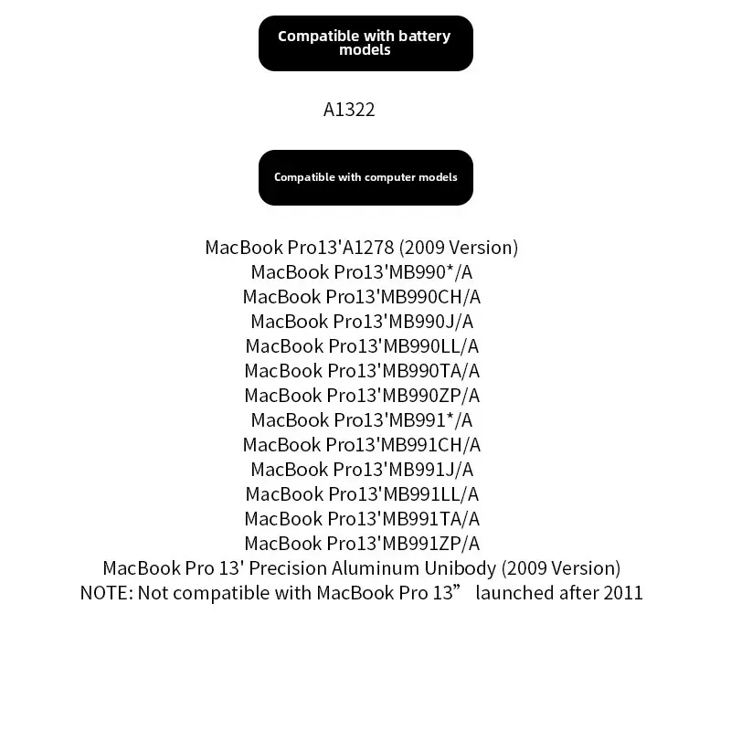 1322 A1278 Battery For Apple MacBook Pro 13" 2009 2010 2011 2012 MB991LL/A MB990LL/A MB990J/A MC700 MC374 MD101 MD314