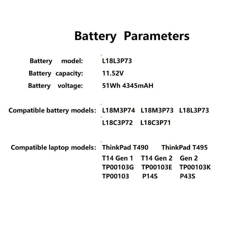 11.55V 51Wh 4345mAh L18M3P74 L18M3P73 L18L3P73 Laptop Battery For ThinkPad T490 T495 P43S T14