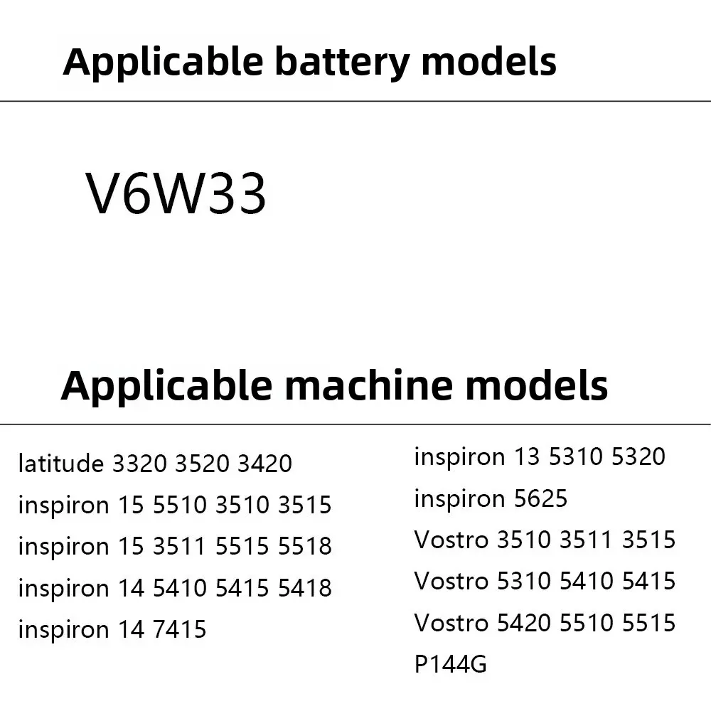 V6W33 15V 54WH 3500mAh Laptop Battery for Dell Latitude 3320 3520 3420 Vostro 5420 5510 5515 P144G Inspiron 15 5510 3510 3515