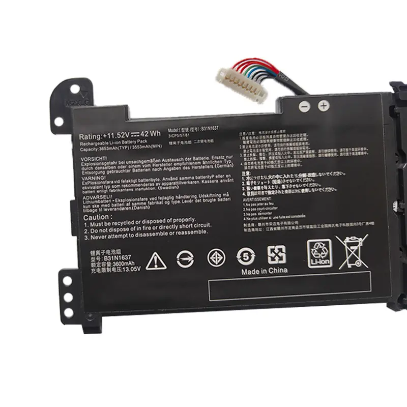 B31N1637 Laptop Battery For ASUS X510 X510UA X510UF X510UQ VivoBook S15 S510UA S510UQ S510UN S510UR F510UA F510UQ 42WH