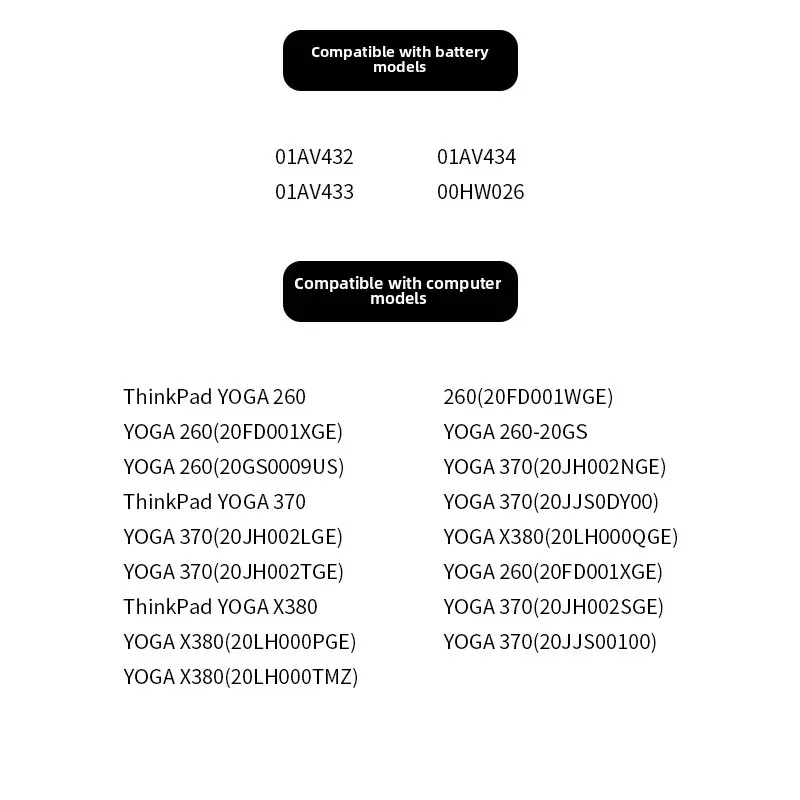 01AV434 01AV432 Laptop Battery 00HW026 00HW027 For Lenovo ThinkPad Yoga 260 370 X380 SB10K97589 SB10K97590 SB10K97591 51WH