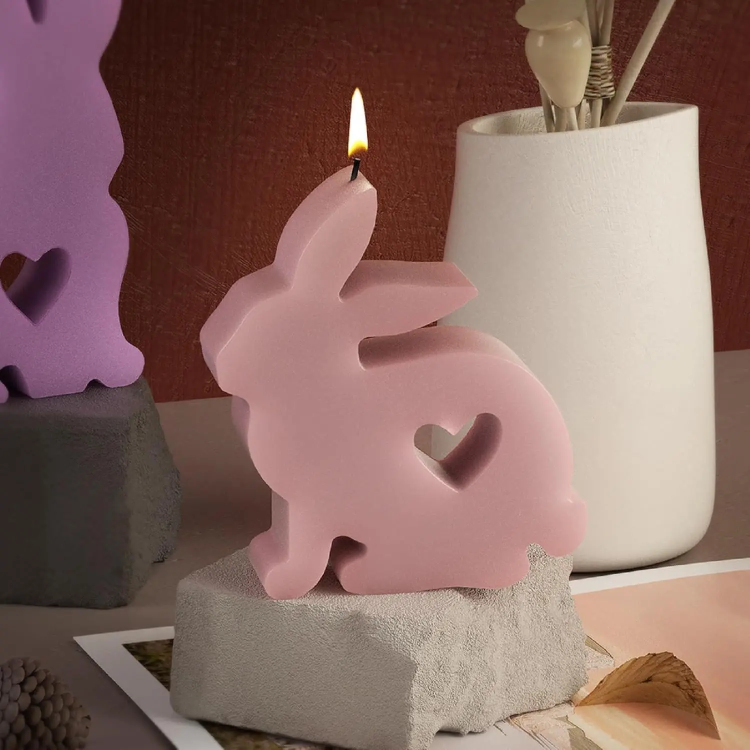 Easter Love Little Rabbit Candle Base Ornament Silicone Mold DIY Gypsum Aromatherapy Cute Home Decorative Resin Mold Handicrafts