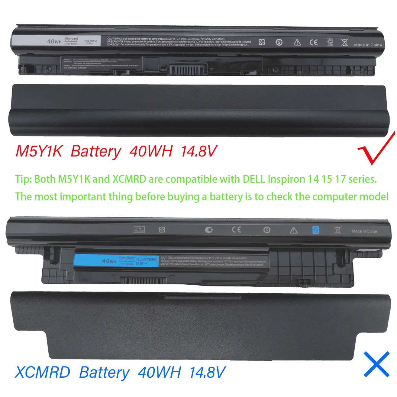 40WH 14.8V M5Y1K Battery for Dell Inspiron 14 15 17 5000 3000 Series 5559 3451 3558 3567 5755 5756 5458 GXVJ3 453-BBBQ HD4J0