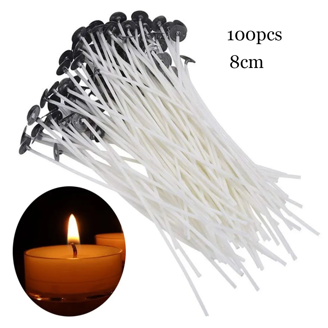 100pcs/set Original Smokeless Candle Wicks Soy Wax Core Woven Cotton Core Kerosene Lamp Wax Line Candles Making 8 9 10 11 12cm