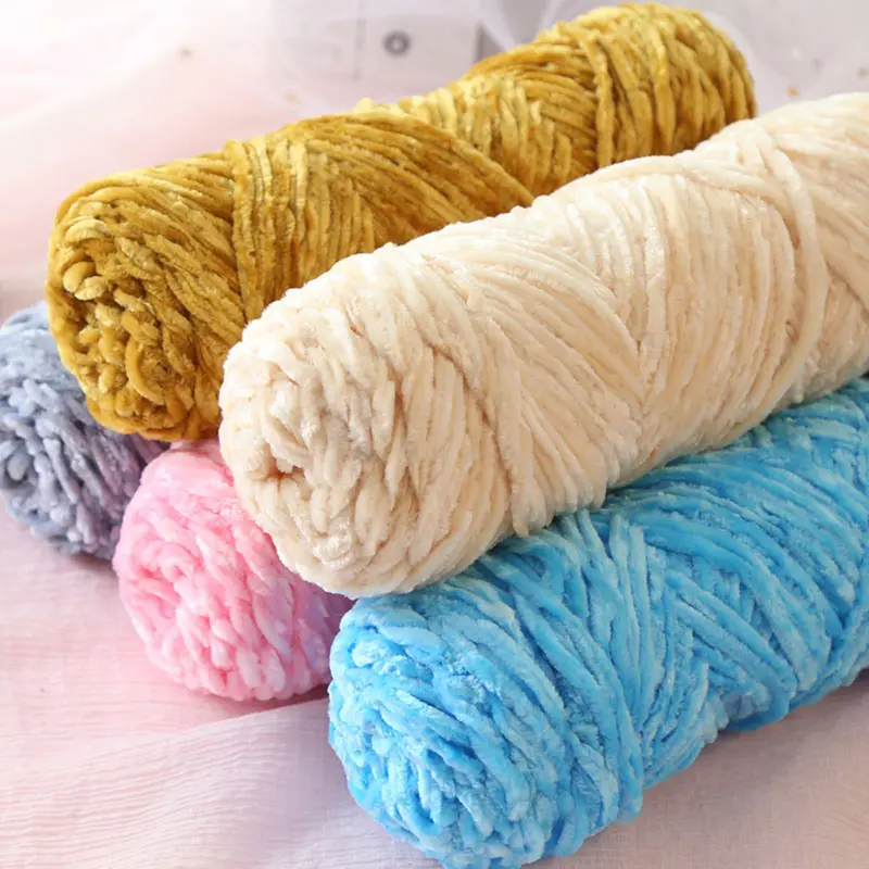 5PCS 100g/Roll Velvet Yarn Polyester Blended Cotton Chenille Crochet Knitting Yarn Soft Yarn Thread Thick Scarf DIY Hand-Knitted