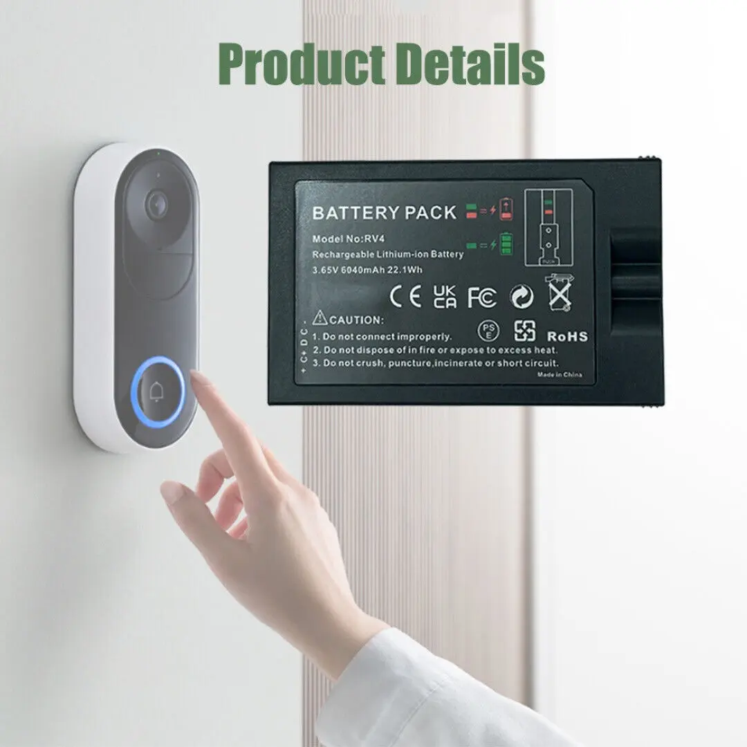 3.65V 6040mAh Ring Doorbell Battery RV4 For Ring Video Doorbell 2/3/4,Ring Stick Up Cam Solar Replace V4,Video Doorbell