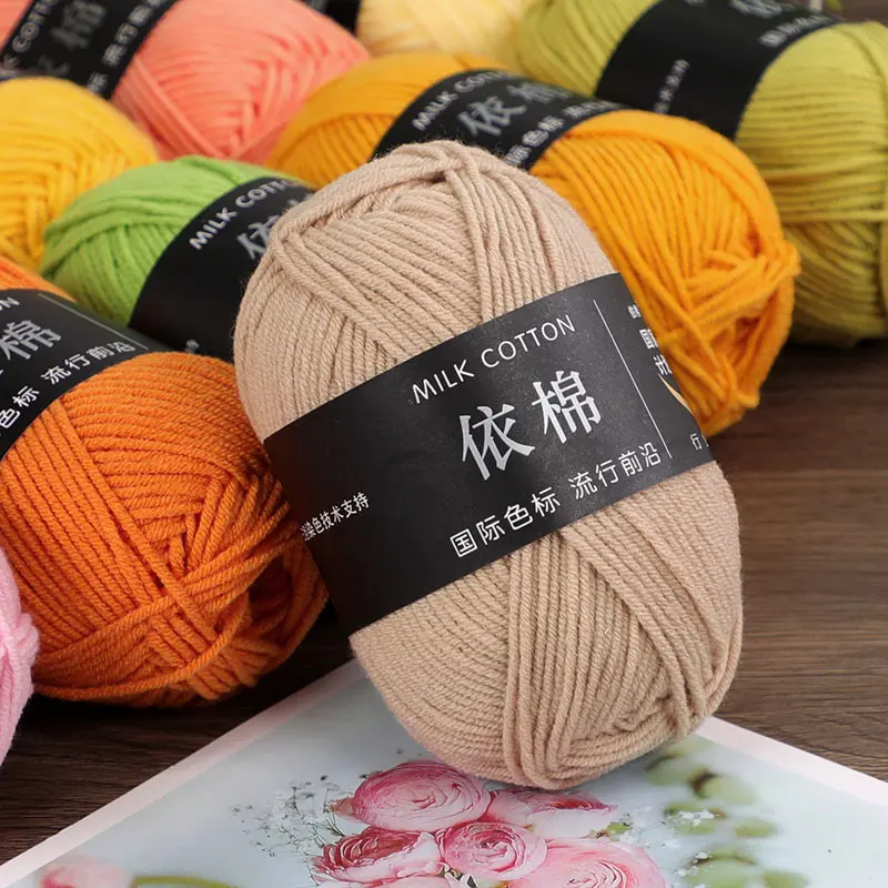 1pc Milk Cotton Knitting 4ply Cotton Yarn Wool Yarn Needlework Dyed Lanas For Crochet Craft Sweater Hat Dolls At Low Price