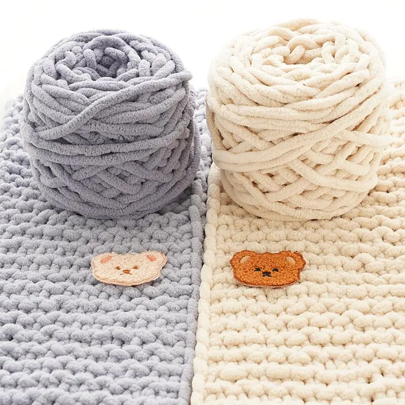 4PCS 400g DIYSoft Ice Strip Line CottonYarn Chenille Knitting Yarn DIY Wool Yarn for Handmade Knitting Blanket Scarf ThickThread