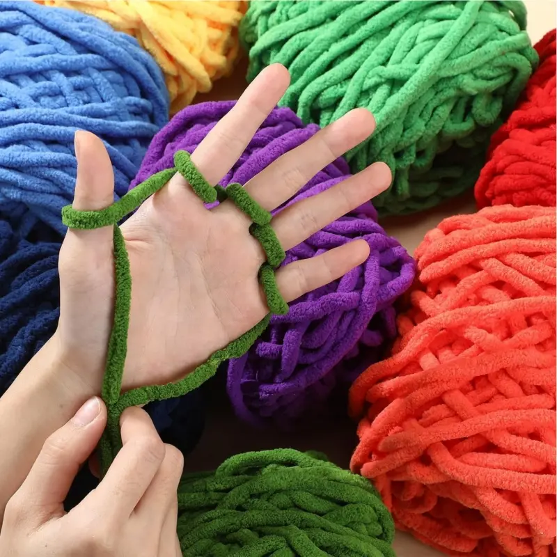 4PCS 400g DIYSoft Ice Strip Line CottonYarn Chenille Knitting Yarn DIY Wool Yarn for Handmade Knitting Blanket Scarf ThickThread