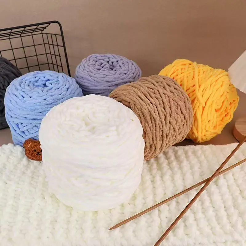 4PCS 400g DIYSoft Ice Strip Line CottonYarn Chenille Knitting Yarn DIY Wool Yarn for Handmade Knitting Blanket Scarf ThickThread