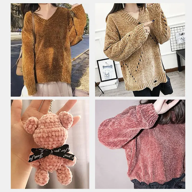 DIY Pleuche Chenille Yarn Gold Luster Velvet Knitting Sewing Material Woven for Scarf / Sweater / Doll 100g