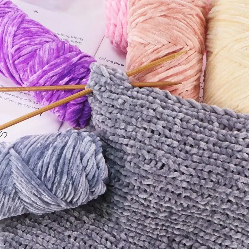 DIY Pleuche Chenille Yarn Gold Luster Velvet Knitting Sewing Material Woven for Scarf / Sweater / Doll 100g