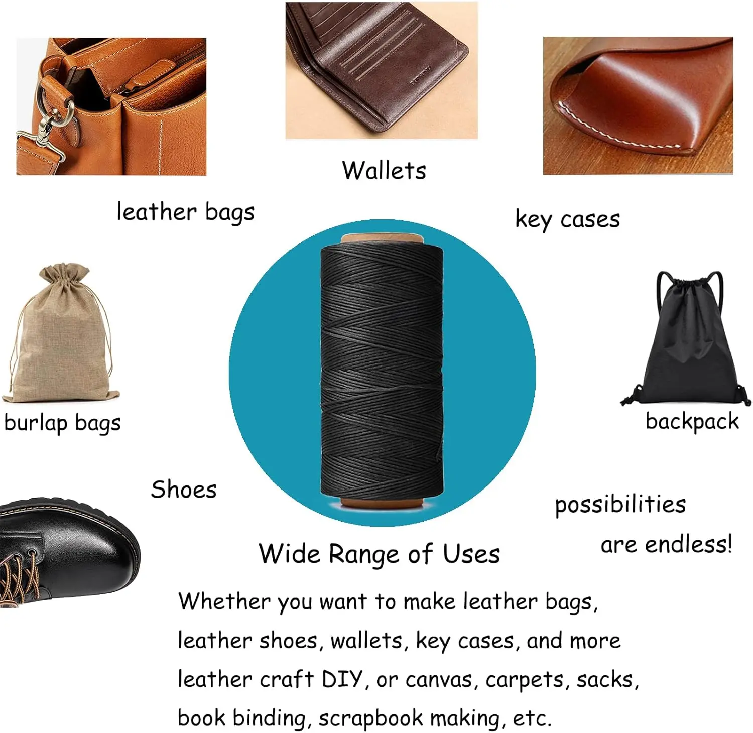 220M/Roll 1mm Sewing Waxed Thread 150D Hand Stitching Cord for Leather Tool DIY Handicraft Leather Home DIY Crafts Supplies
