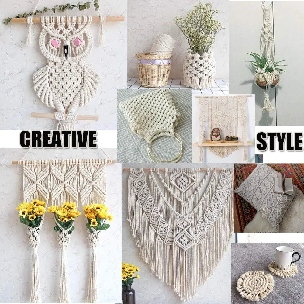 Natural Macrame Cord 3mm-4mm 109/218Yards Macrame Rope Cotton Cord for Wall Hanging Crafts Plant Hanger Wedding Decor Knitting