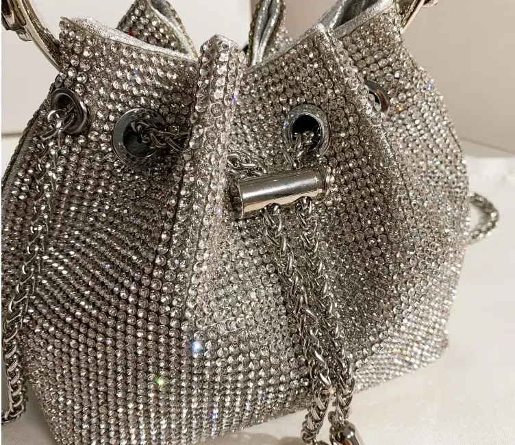2024 Elegant Women's Cross-border Fashion Bucket Bag Full Diamonds Sparkling Embroidery Shoulder Purse Hard Material