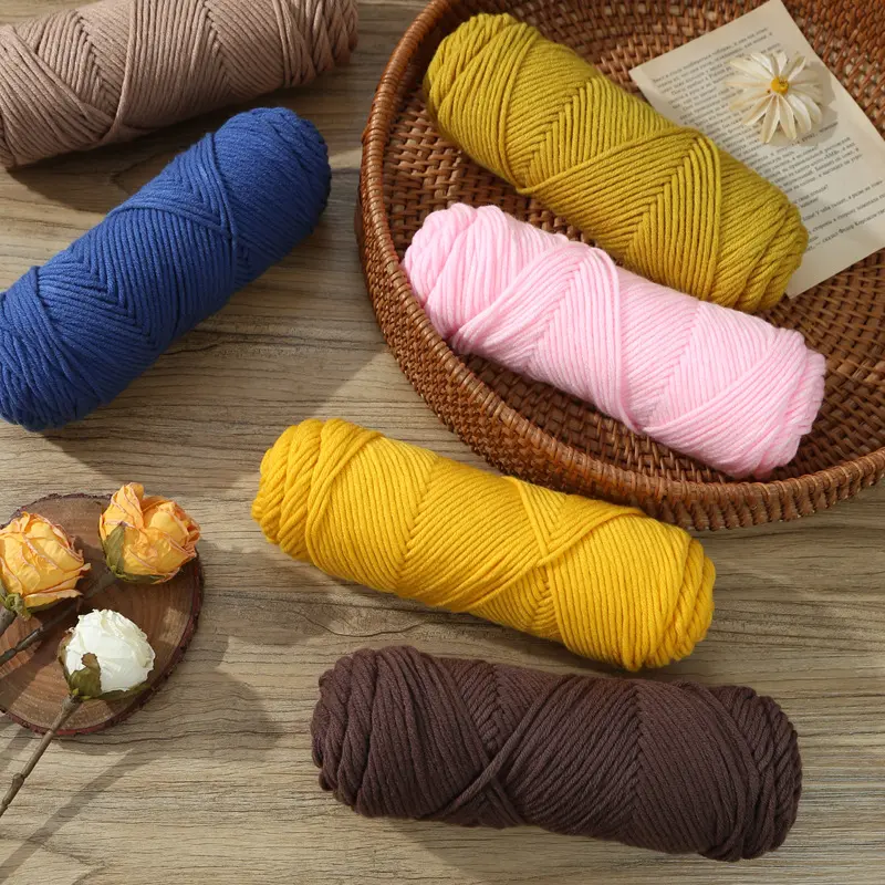 100g/Roll Milk Cotton Yarn Woolen Yarn Soft Pure Colour Lover Yarn 8 ply Knitting Wool Thread for Handmade DIY Scarf Hat Yarn