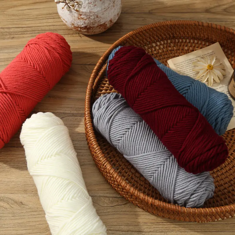 100g/Roll Milk Cotton Yarn Woolen Yarn Soft Pure Colour Lover Yarn 8 ply Knitting Wool Thread for Handmade DIY Scarf Hat Yarn