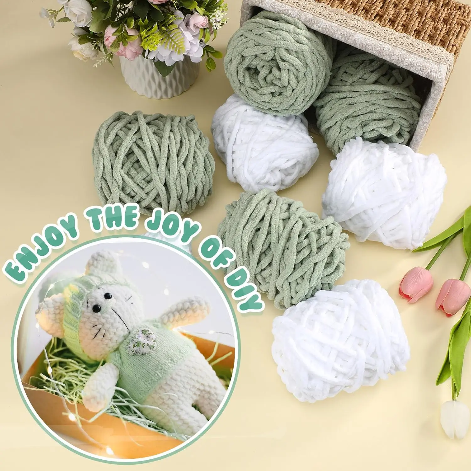 Chenille Knitting Yarn 2PCS 200g Soft Ice Strip Line Cotton Yarn DIY Wool Yarn for Handmade Knitting Blanket Scarf Thick Thread