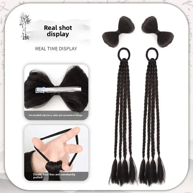 Y2K Millennial Hot Girl Fake Hair Braids Colored Pigtails Women's Fluffy Knot Twisted Boxer Braids Hair Extensions Asian Fibre T