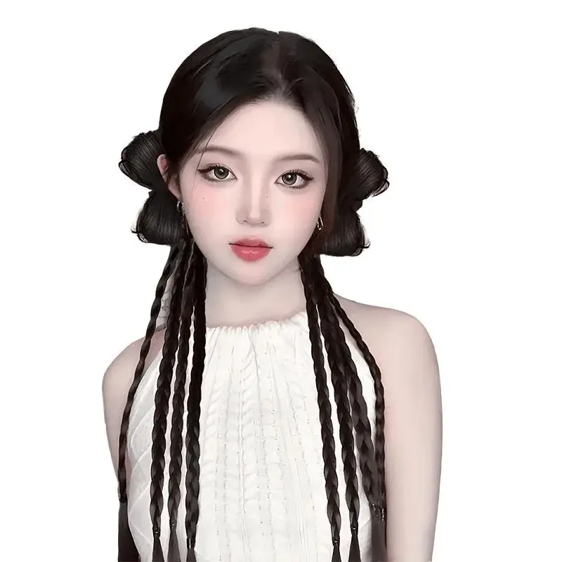 Y2K Millennial Hot Girl Fake Hair Braids Colored Pigtails Women's Fluffy Knot Twisted Boxer Braids Hair Extensions Asian Fibre T