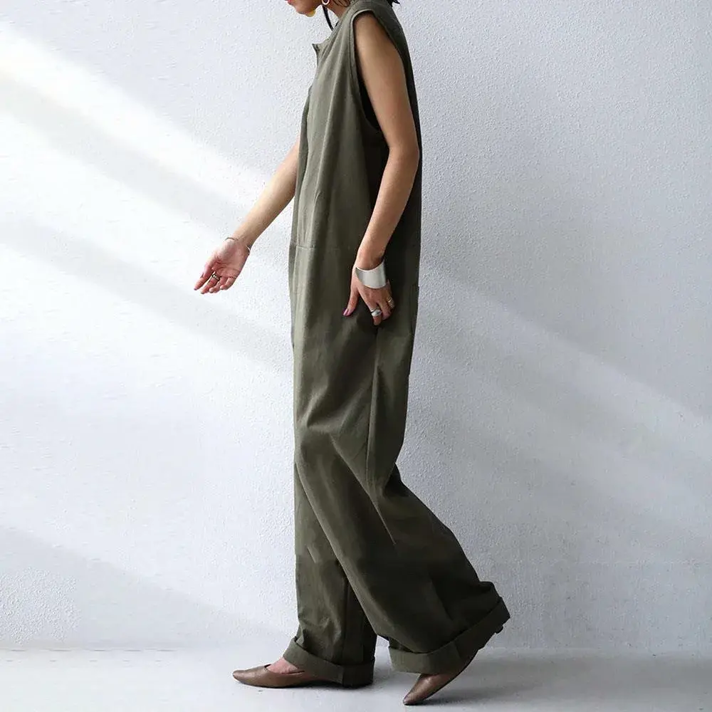 Elegant Solid Color Sleeveless Romper Pants for Women Summer Hot Sale Of The Season New Style Japanese Style Cross-Border Fashio