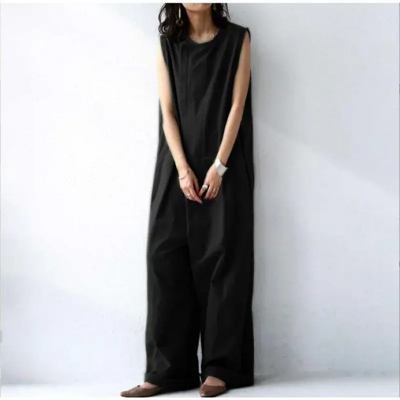 Elegant Solid Color Sleeveless Romper Pants for Women Summer Hot Sale Of The Season New Style Japanese Style Cross-Border Fashio